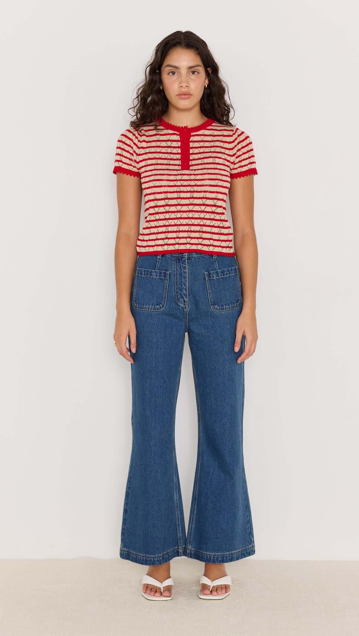MINK PINK Chloe Stripe Knit Tee Red/Beige