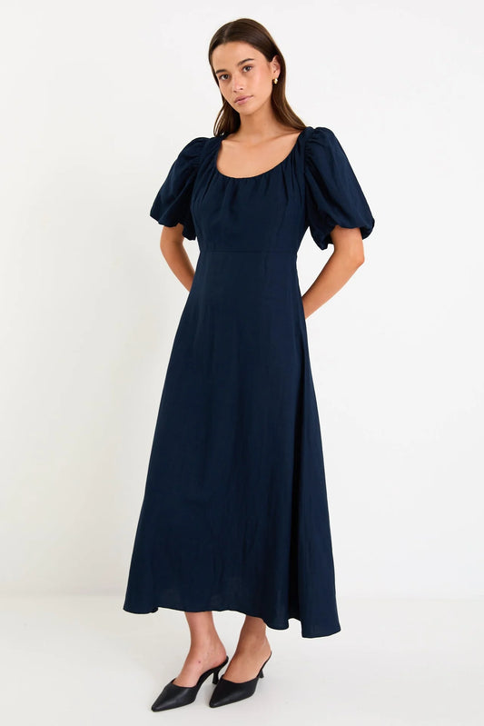 STORIES BE TOLD Chorus Puff Sleeve Dress Navy