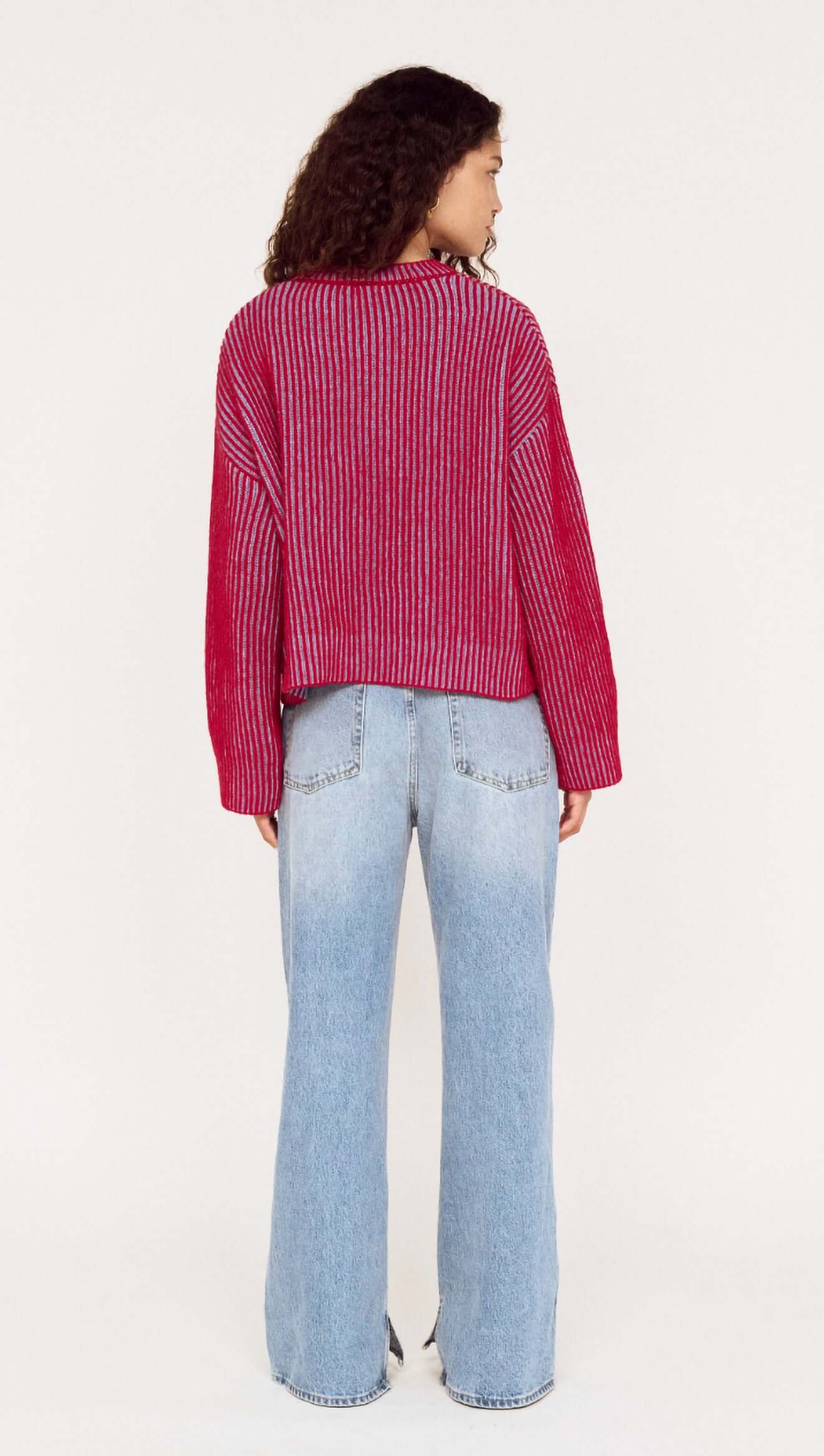 MINK PINK Cleo Contrast Rib Knit Blue Berry