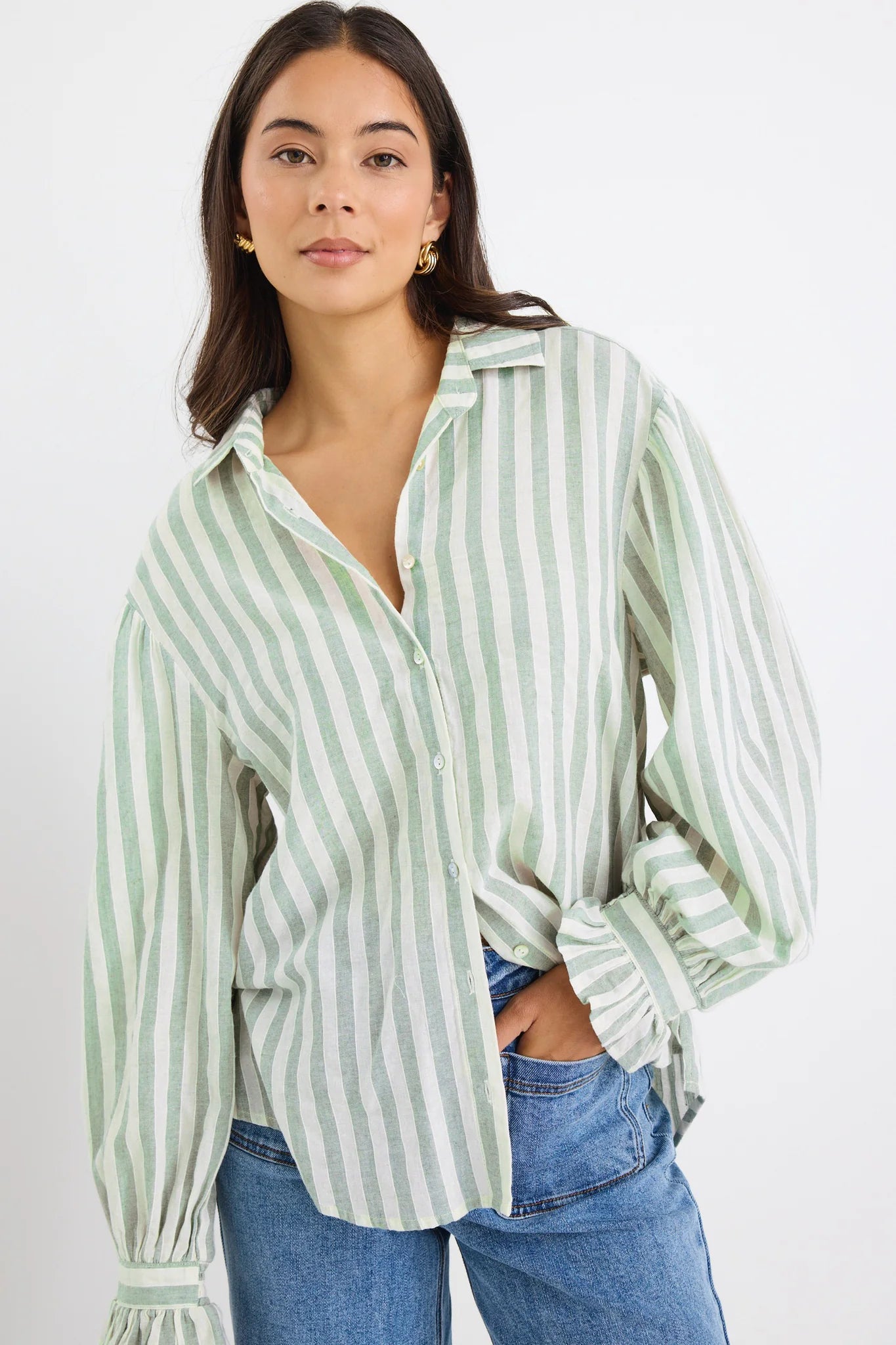 BY ROSA Connection Moss Stripe Drop Shoulder Shirt