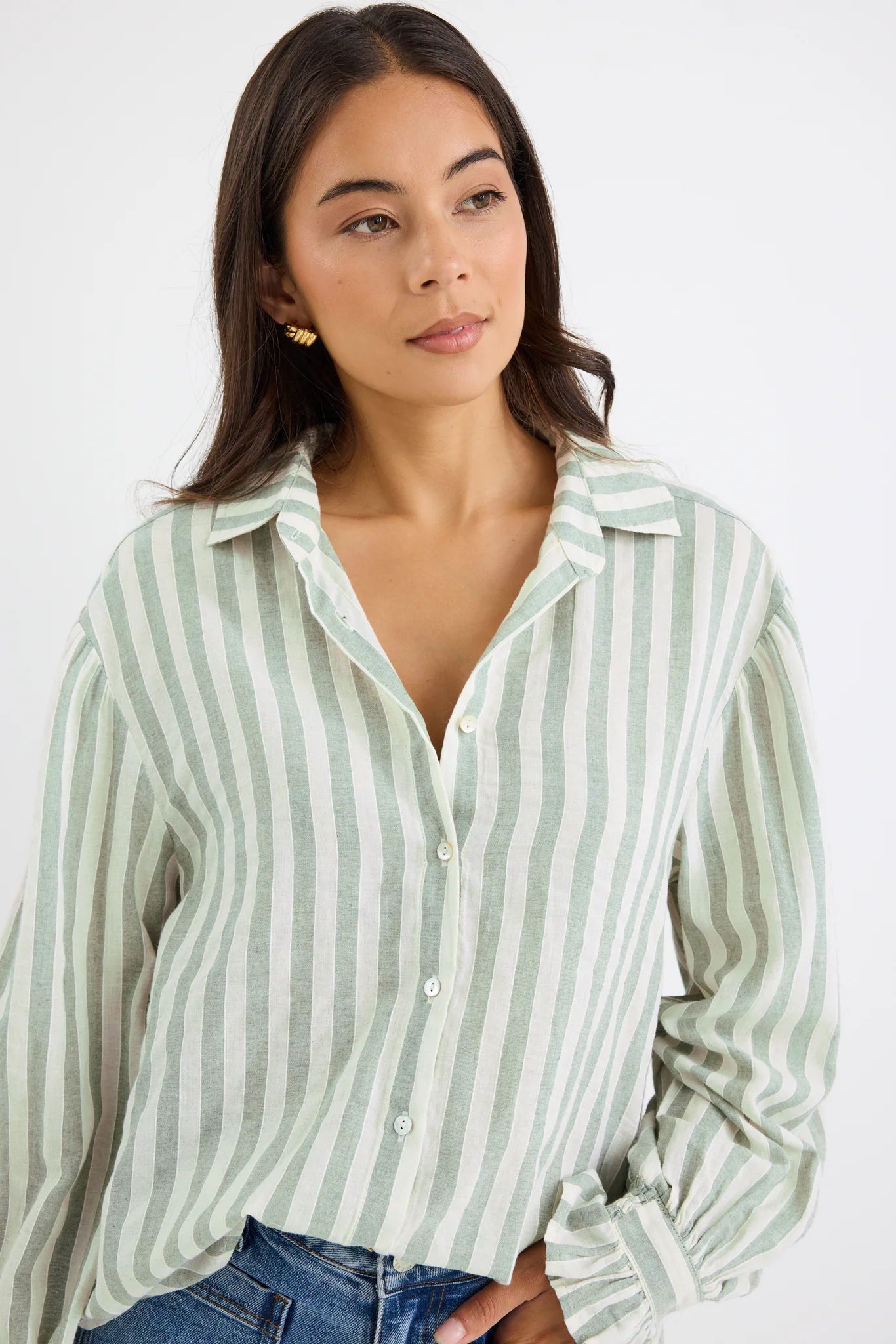 BY ROSA Connection Moss Stripe Drop Shoulder Shirt