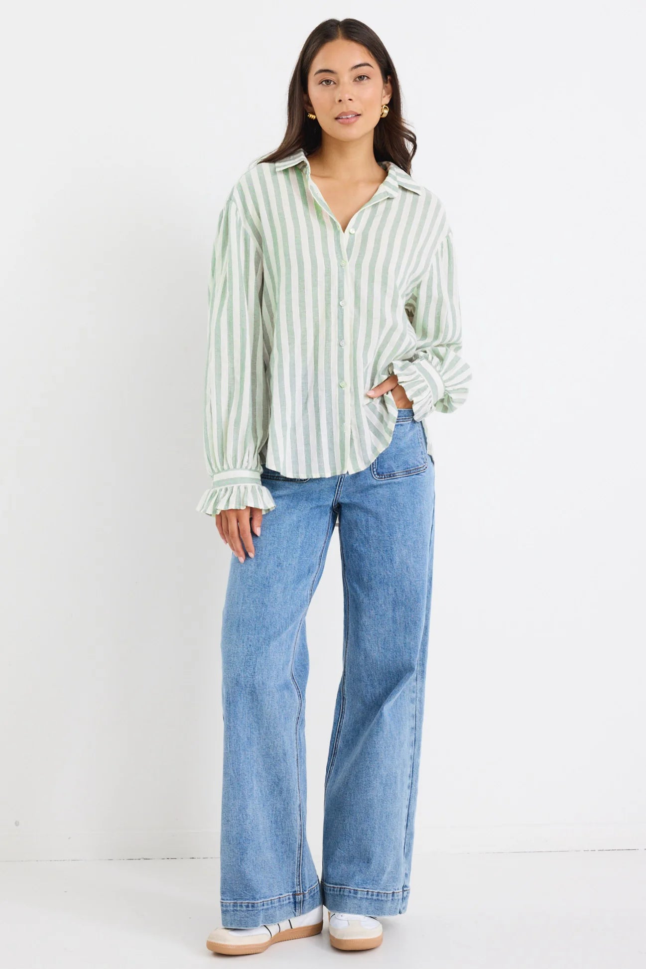 BY ROSA Connection Moss Stripe Drop Shoulder Shirt