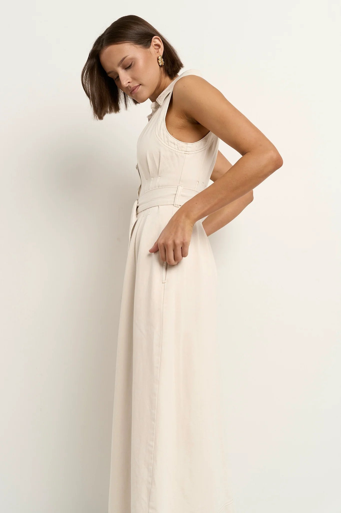 AMONG THE BRAVE Crescent Denim Dress Ecru