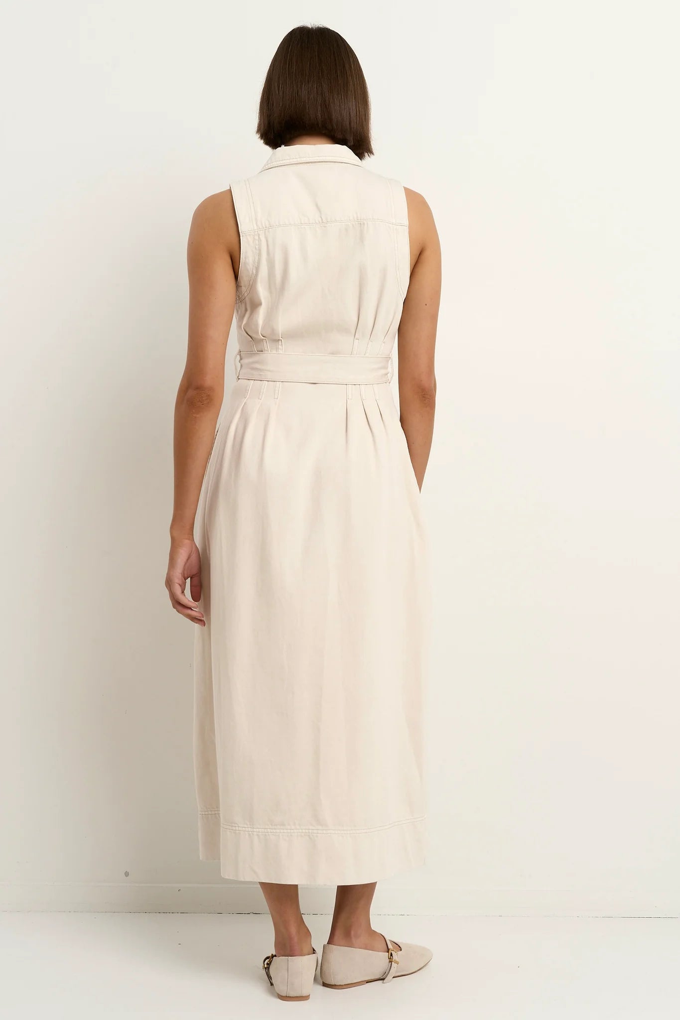 AMONG THE BRAVE Crescent Denim Dress Ecru