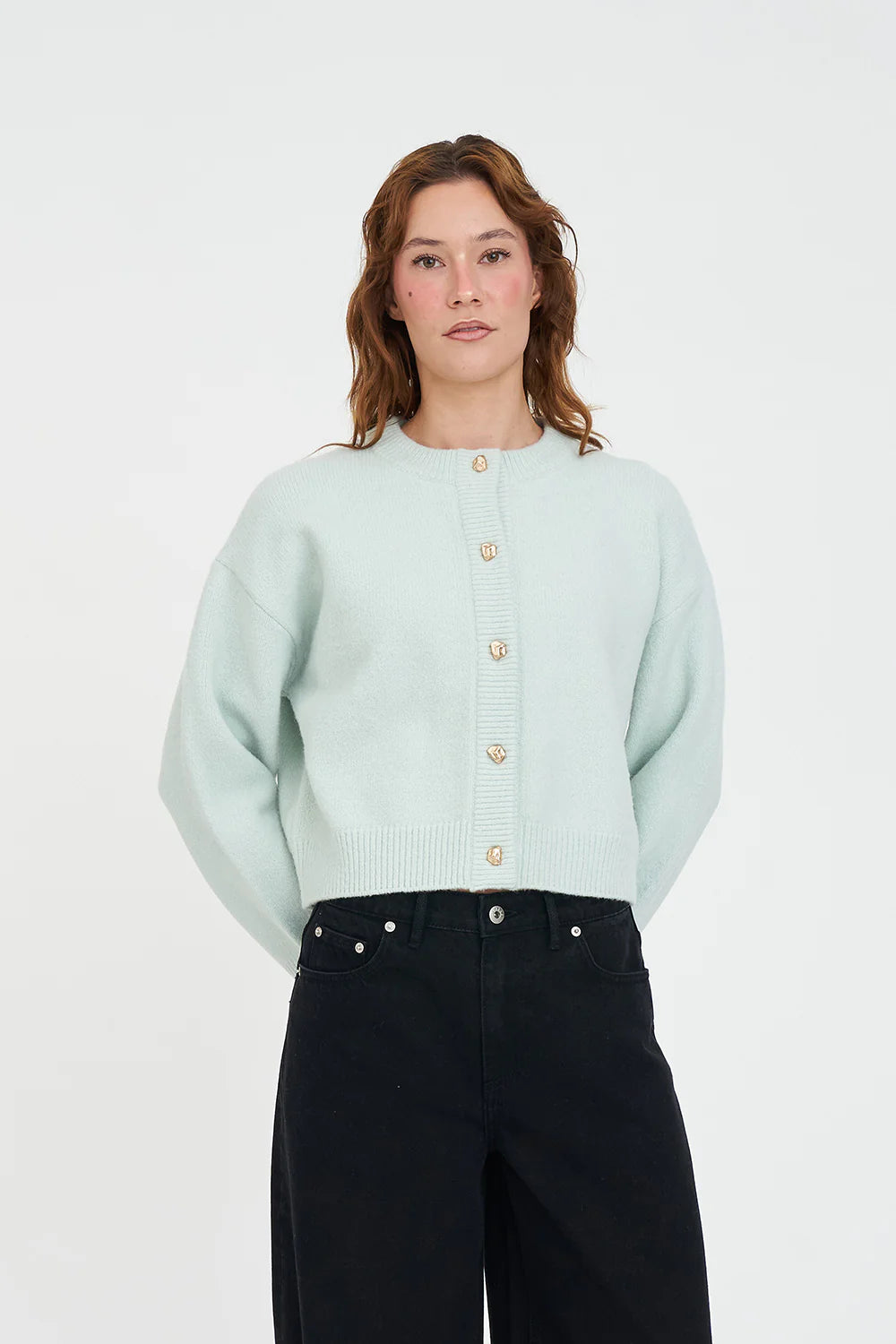 HUFFER Elle Crop Cardigan Mint