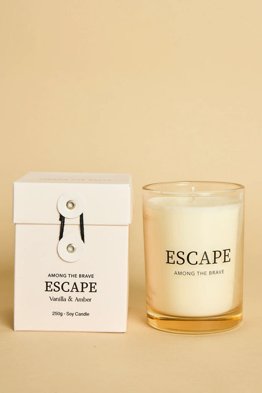 AMONG THE BRAVE Escape Vanilla + Amber 250g Candle