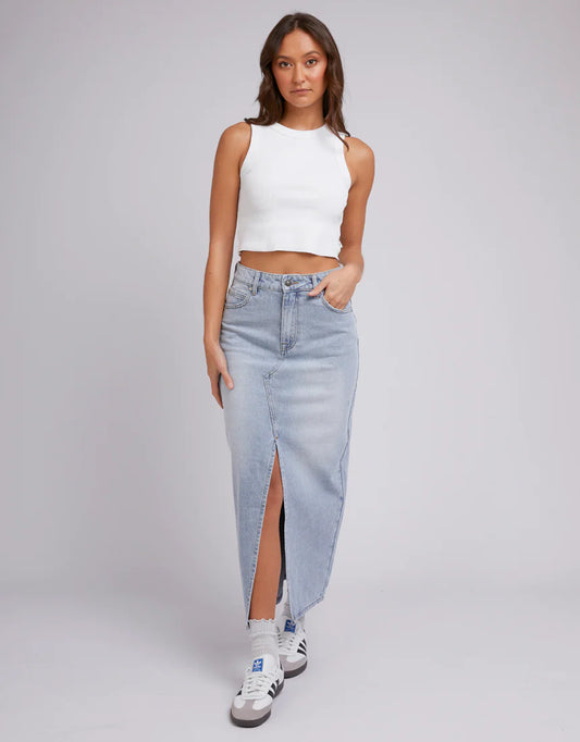 Silent Theory Eva Maxi Denim Skirt Light Blue