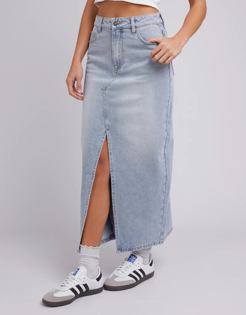 Silent Theory Eva Maxi Denim Skirt Light Blue