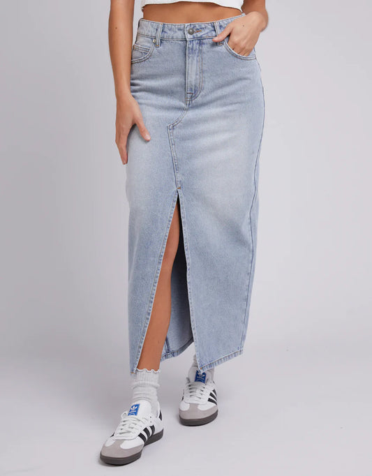 Silent Theory Eva Maxi Denim Skirt Light Blue