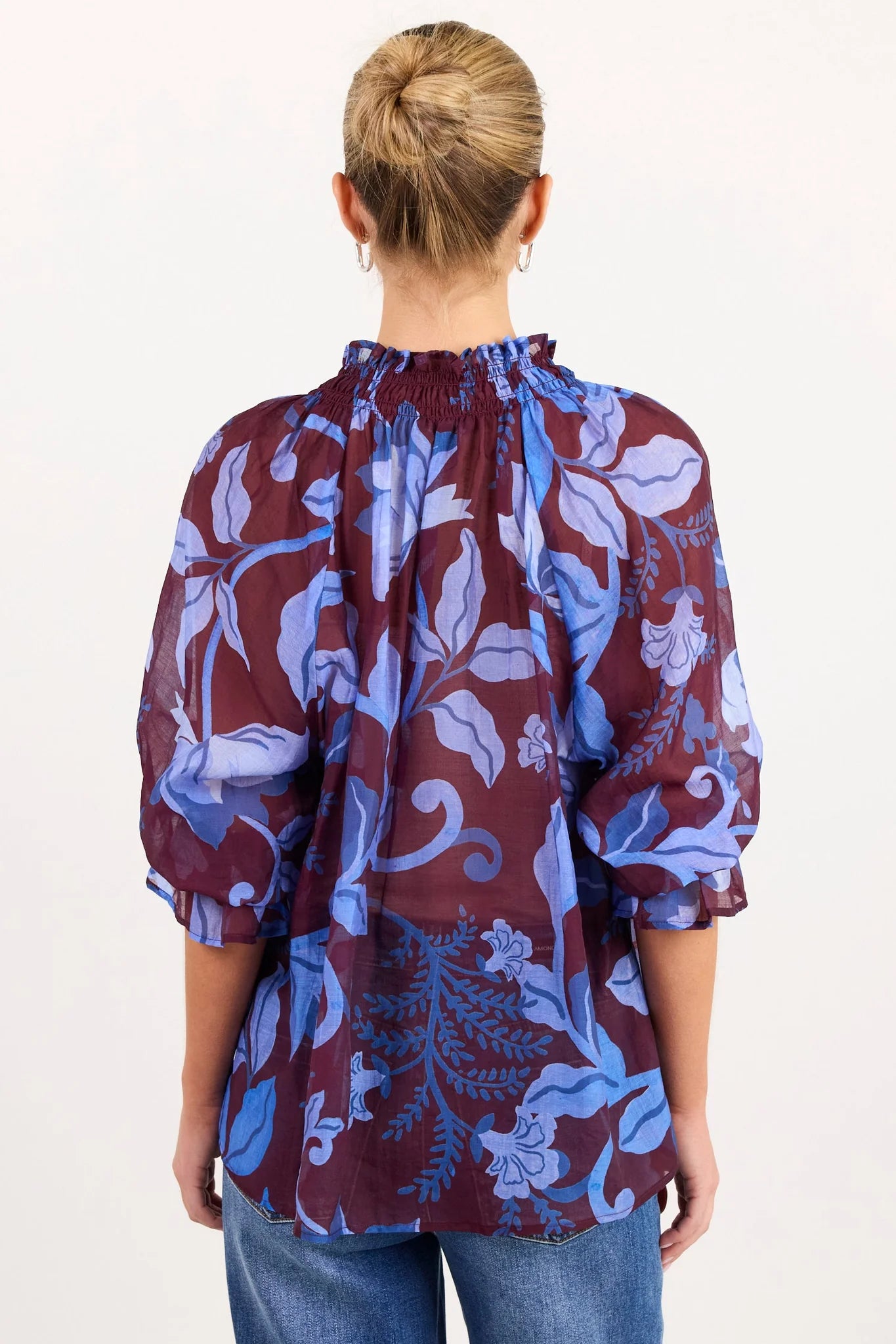AMONG THE BRAVE Expedition Burgundy Blue Floral Top