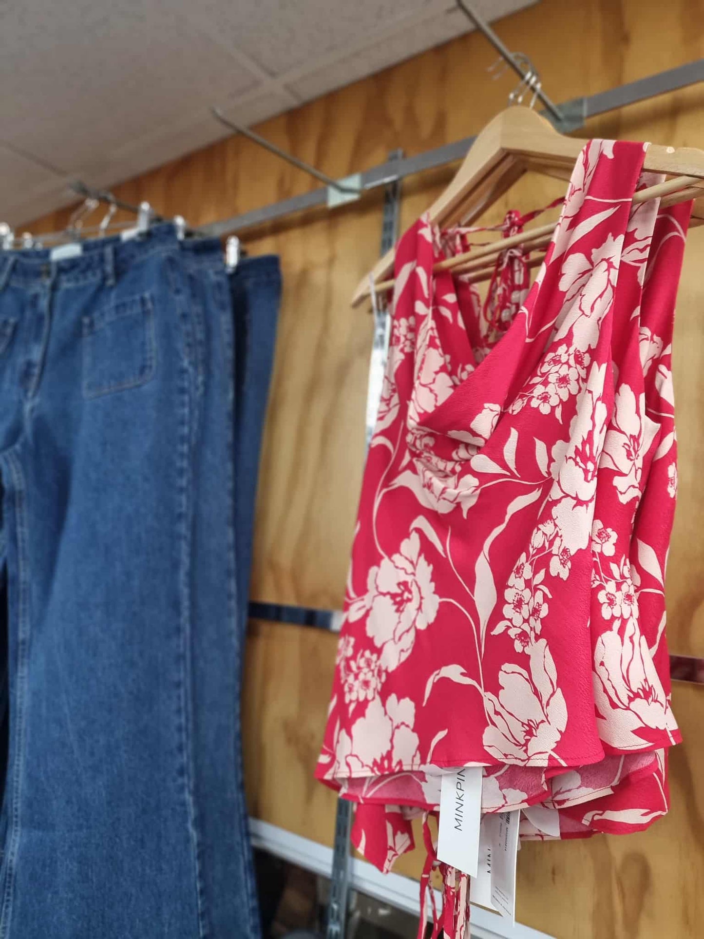 MINK PINK Poppy Cowl Neck Top Red Floral