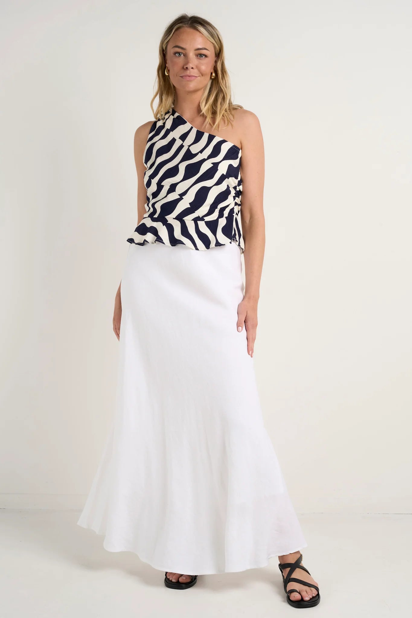 AMONG THE BRAVE Fiction Ink Geo Wave One Shoulder Top