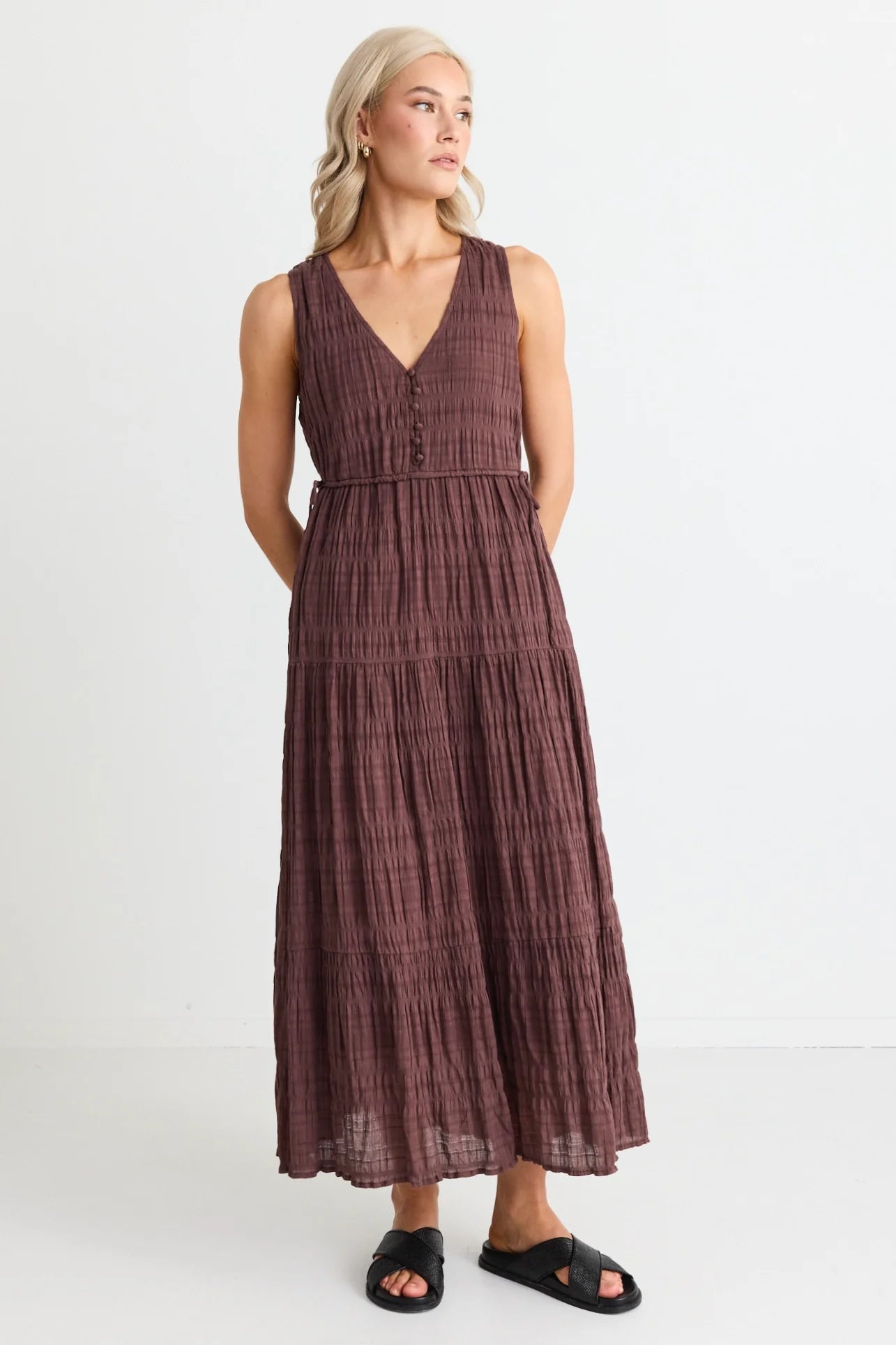 IVY+JACK Flora V Neck Maxi Dress Chocolate