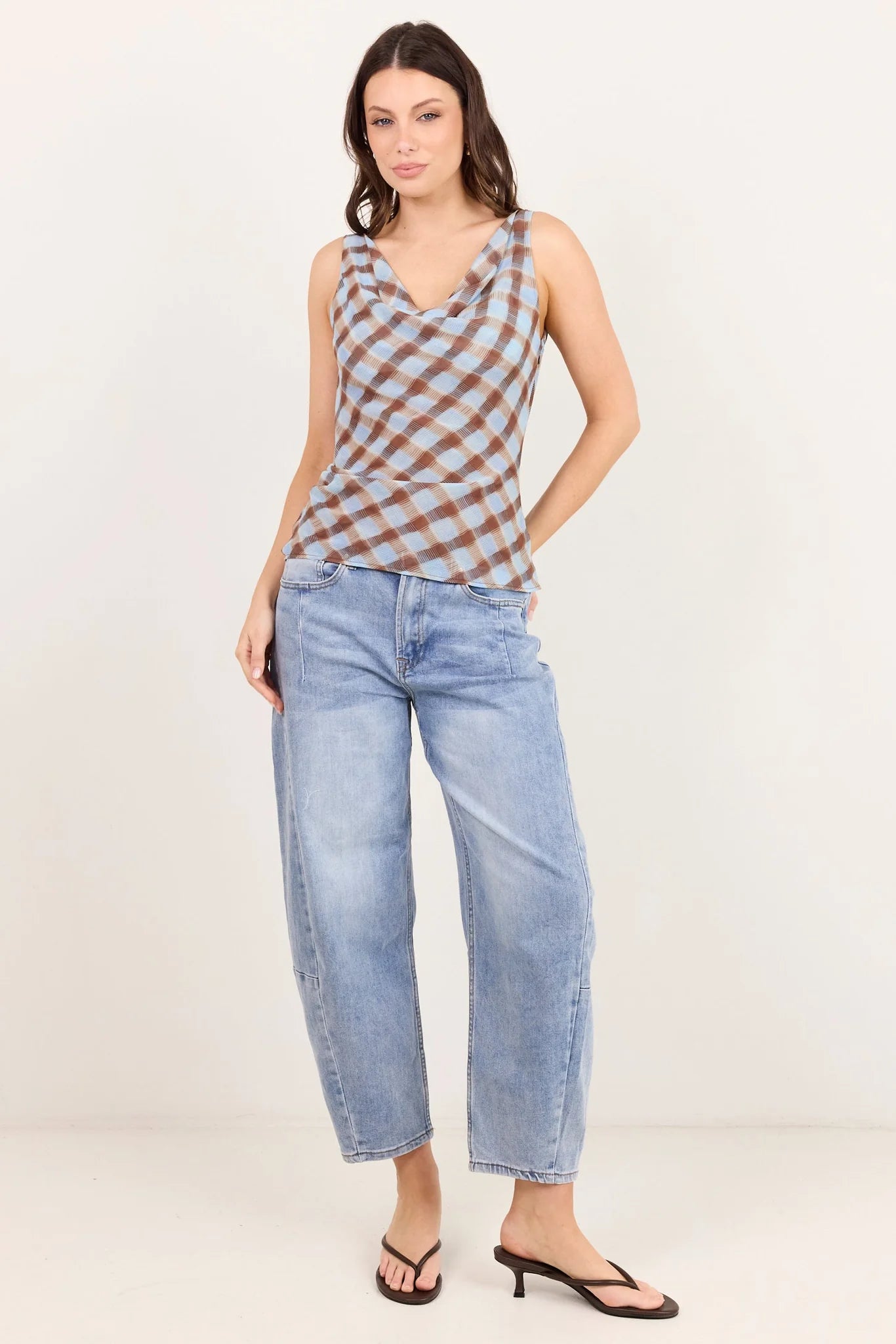 GEORGIA ZOE Fruitful Chocolate Ice Blue Check Top