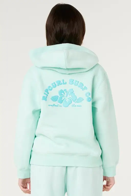 RIP CURL Girl HIbiscus Heat Logo Hood Light Sea Blue Green