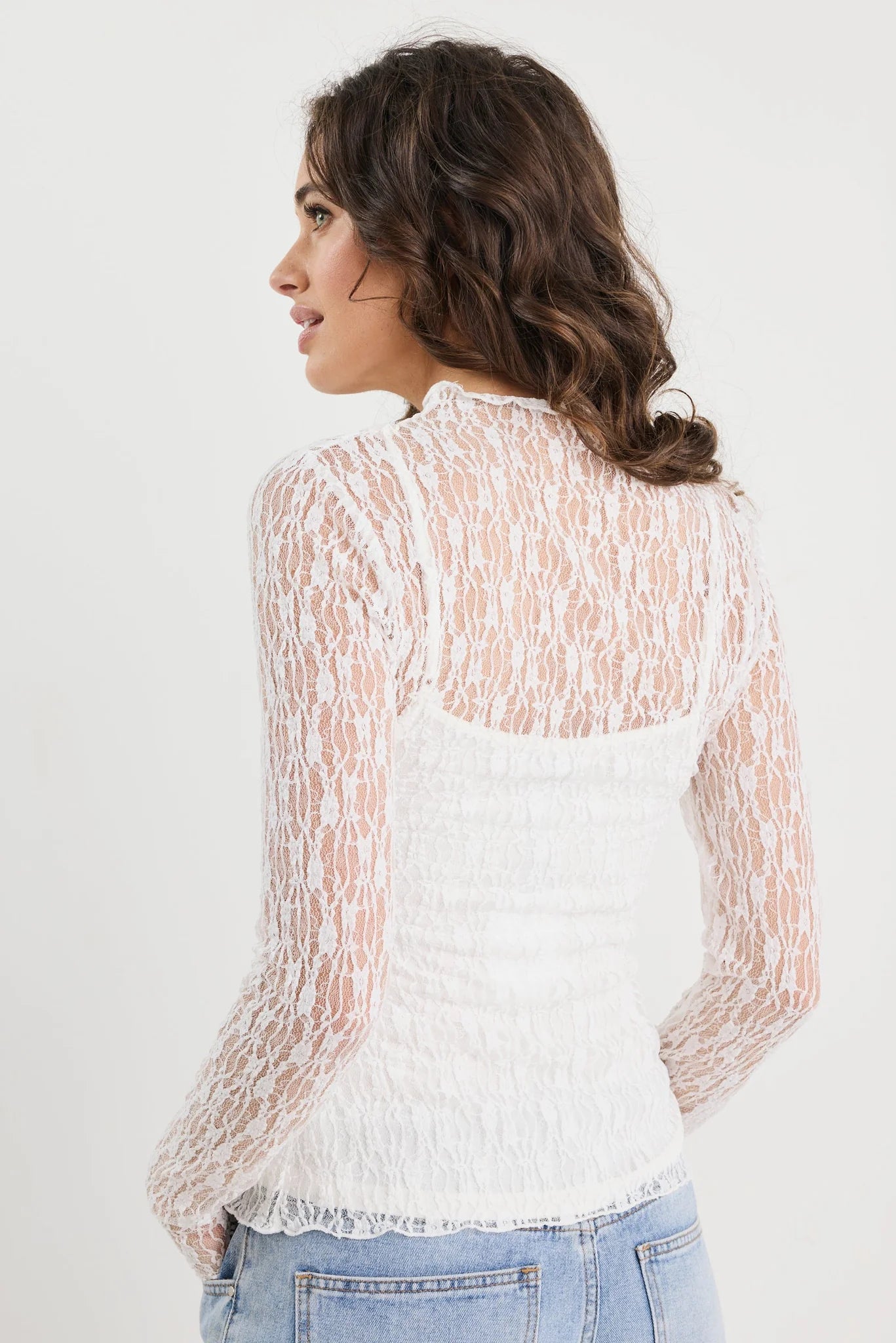 AMONG THE BRAVE Giving Lace Long Sleeve Top Ivory
