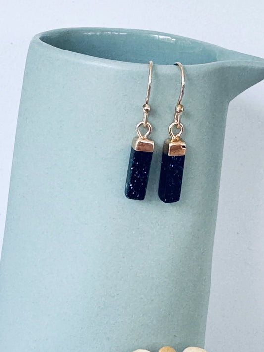TWIGG JEWELLERY Iron Blue Sandstone Mineral Droplet Earrings
