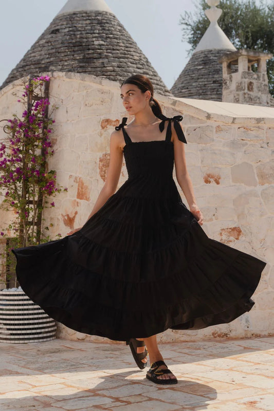 IVY + JACK Isabella Cotton Poplin Tiered Maxi Dress Black