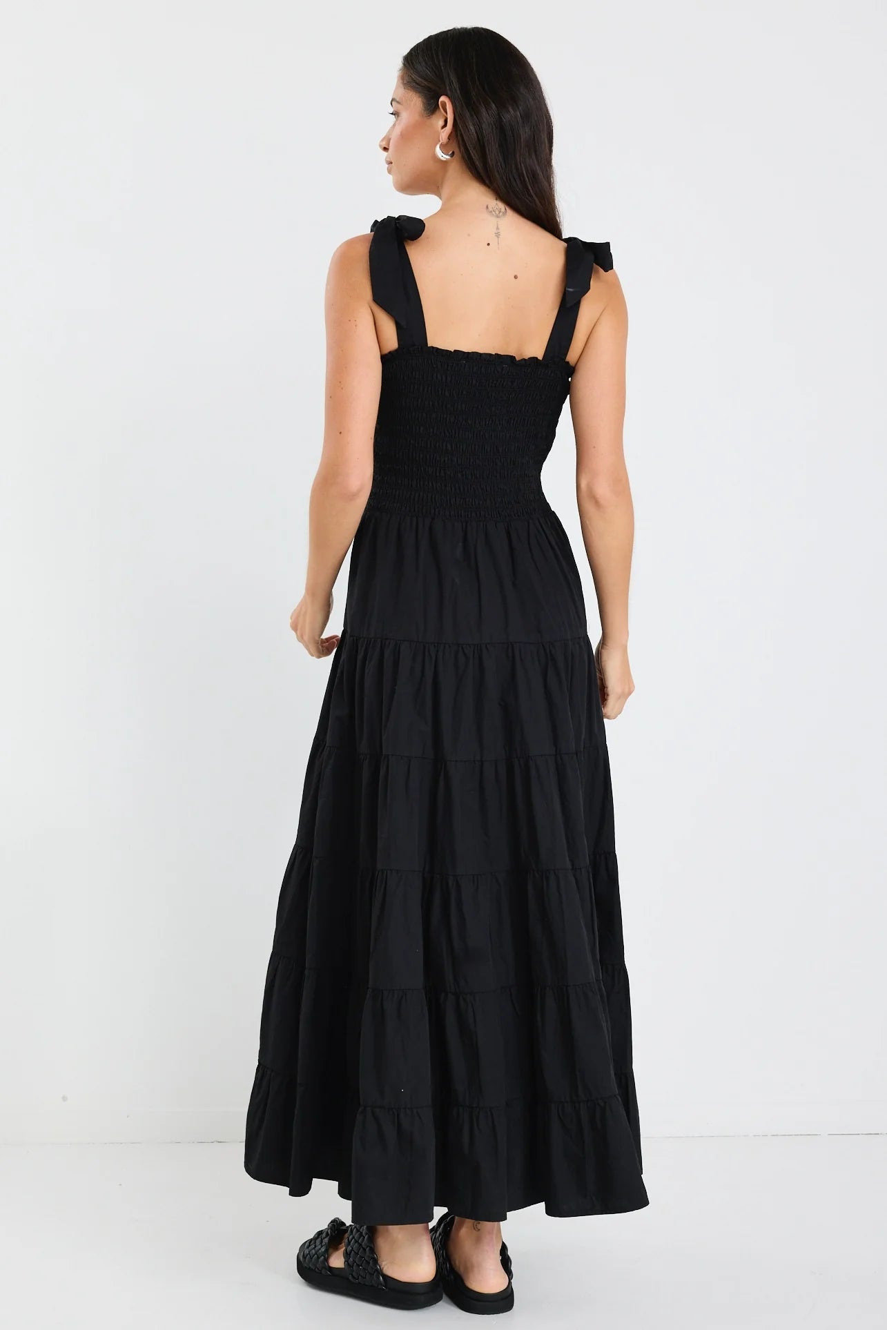 IVY + JACK Isabella Cotton Poplin Tiered Maxi Dress Black