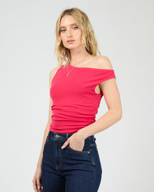 ALL ABOUT EVE Kylie Off The Shoulder Top Pink/Red