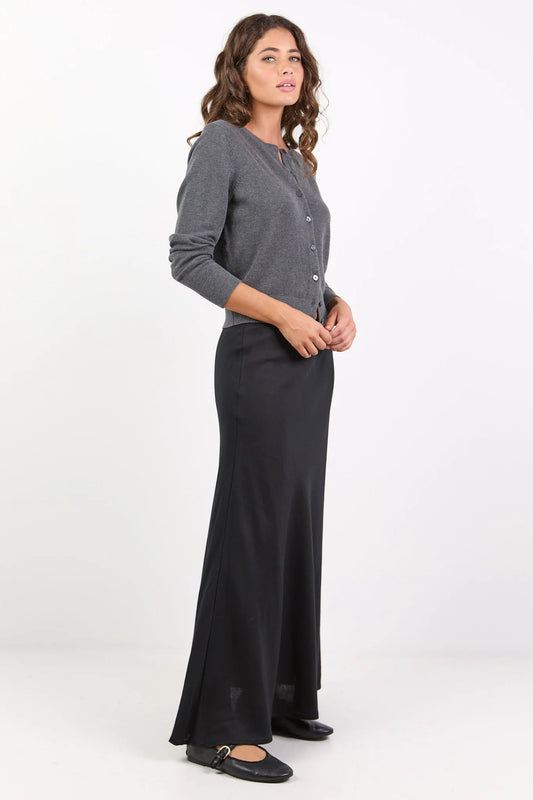 REUNION Lagos Black Linen Bias Maxi Skirt