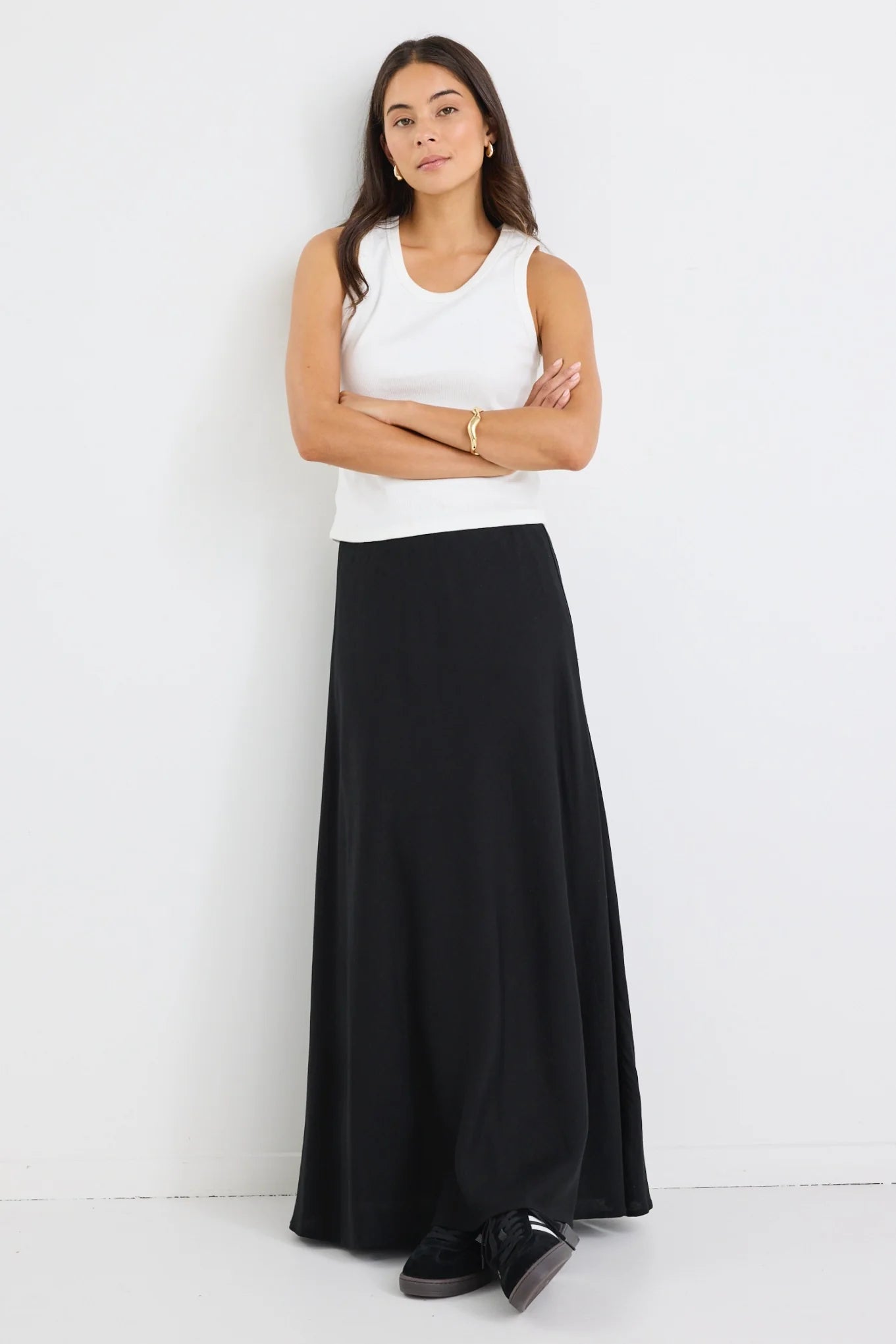REUNION Lagos Linen Bias Cut Skirt Black