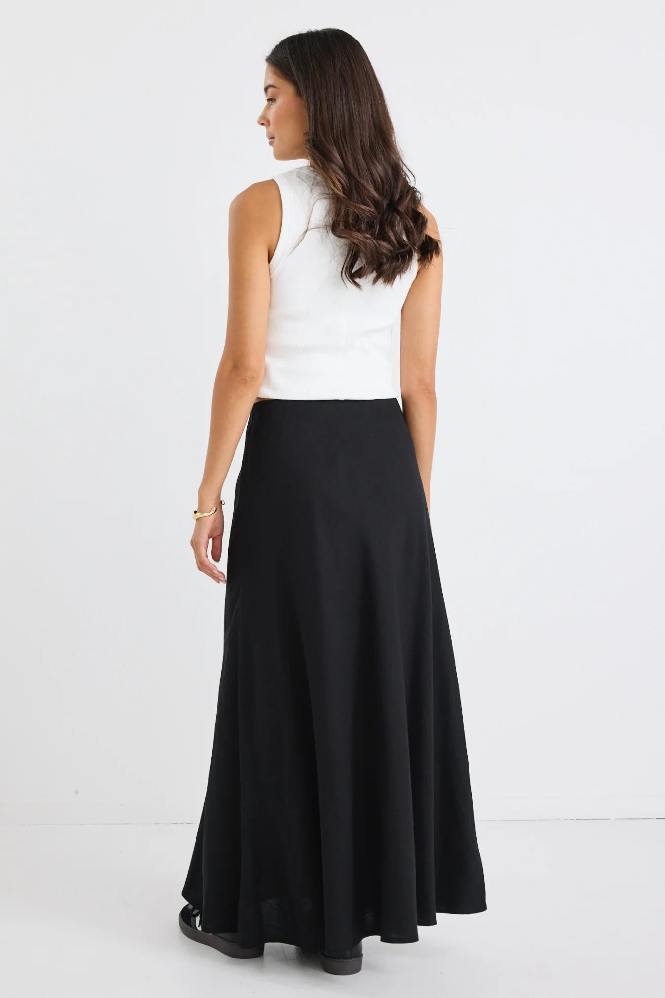 REUNION Lagos Black Linen Bias Maxi Skirt