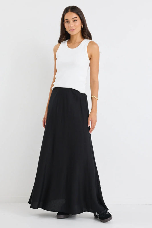 REUNION Lagos Linen Bias Cut Skirt Black