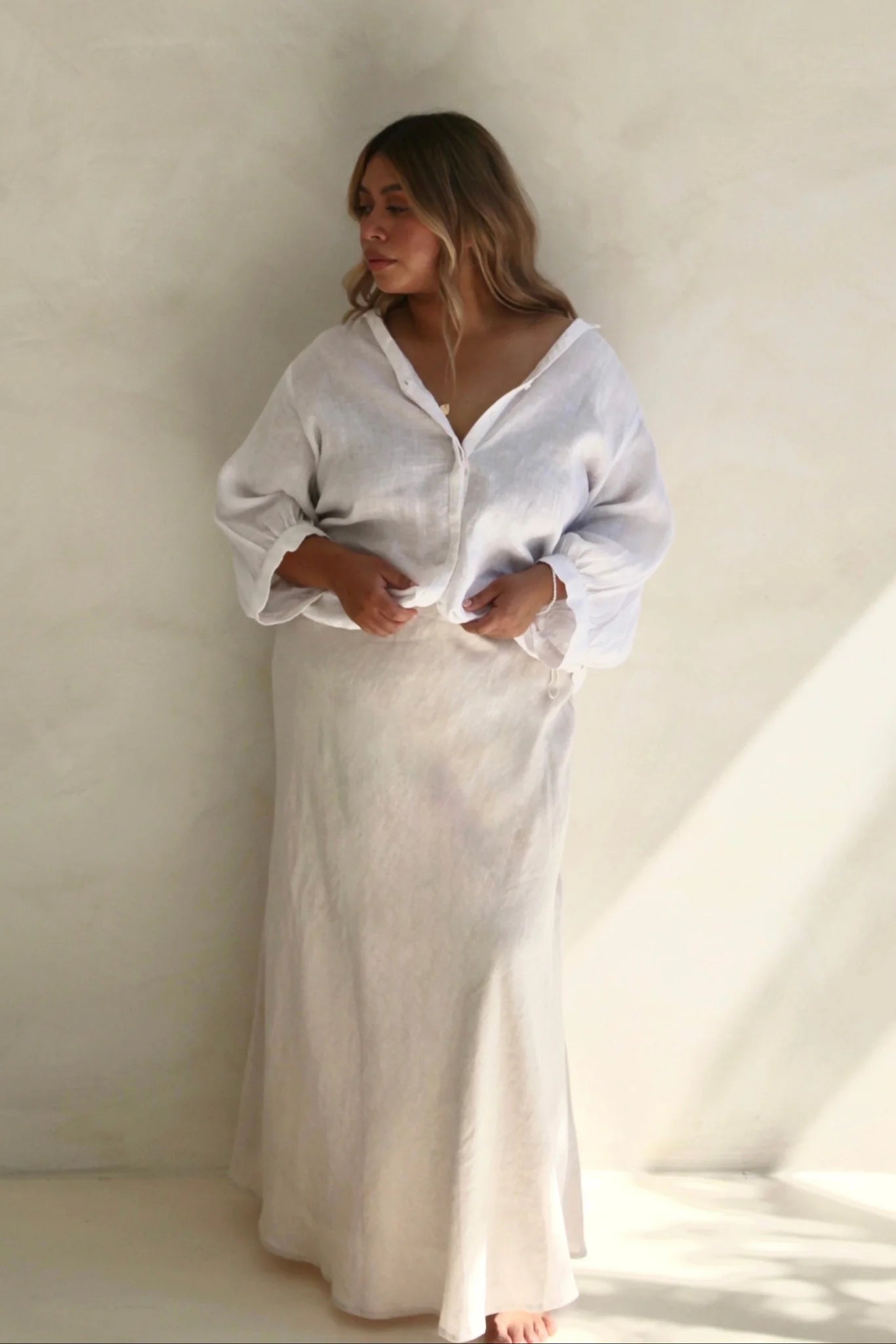 REUNION Lagos Linen Blend Skirt Natural