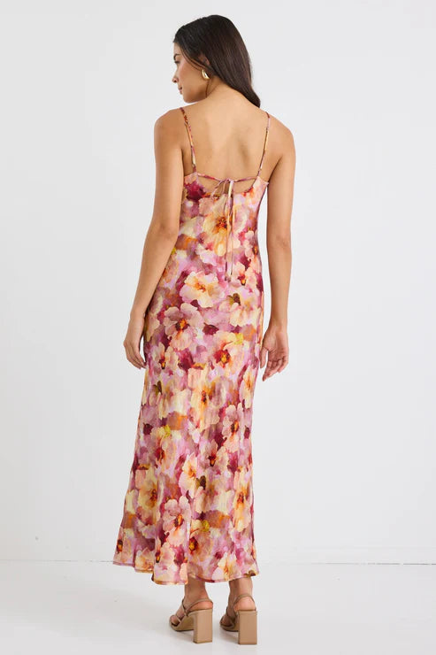 GEORGIA MAE Lavish Multi Floral Tie Back Dress Pink