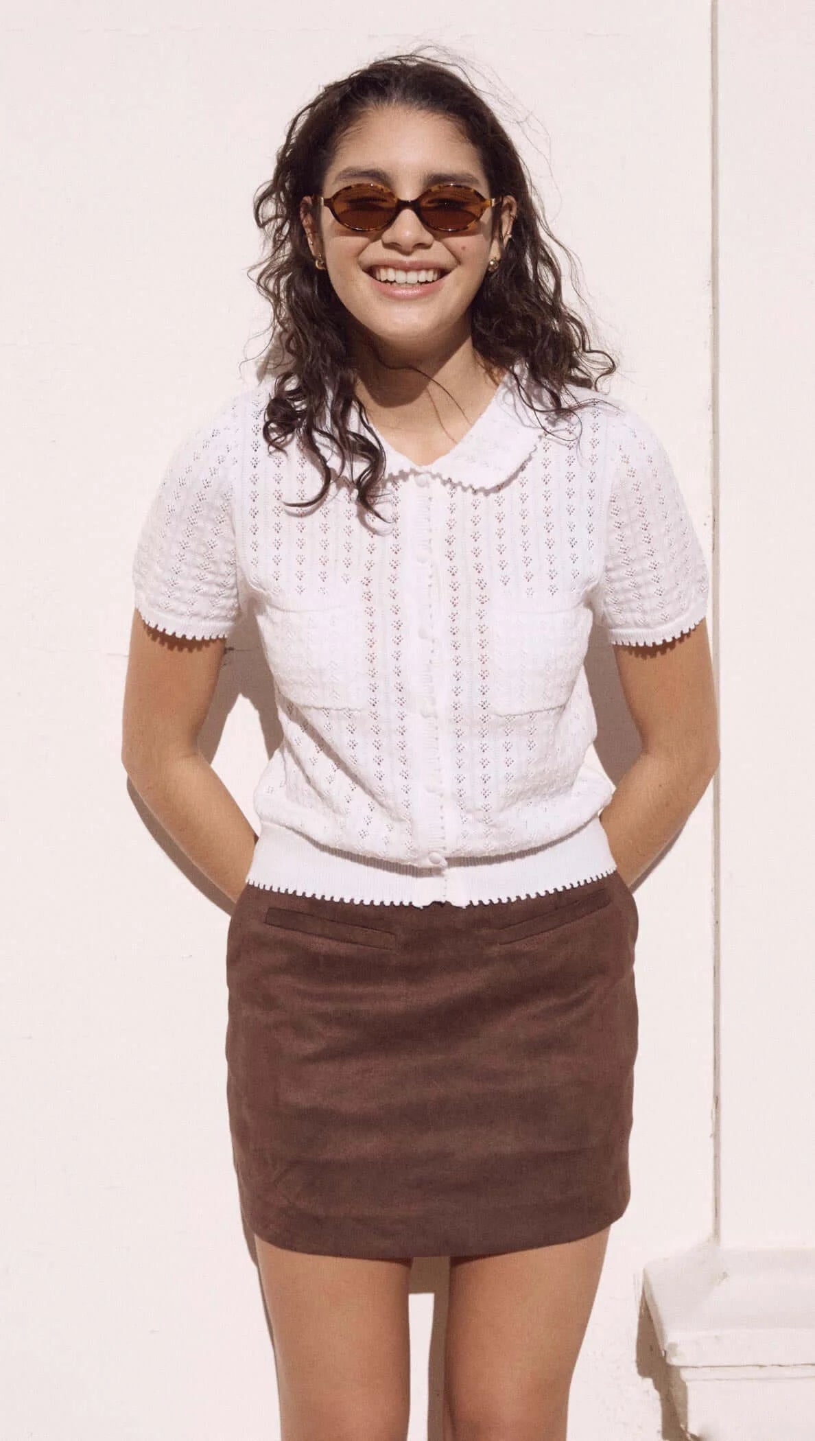 MINK PINK Lila Pointelle Knit Tee White