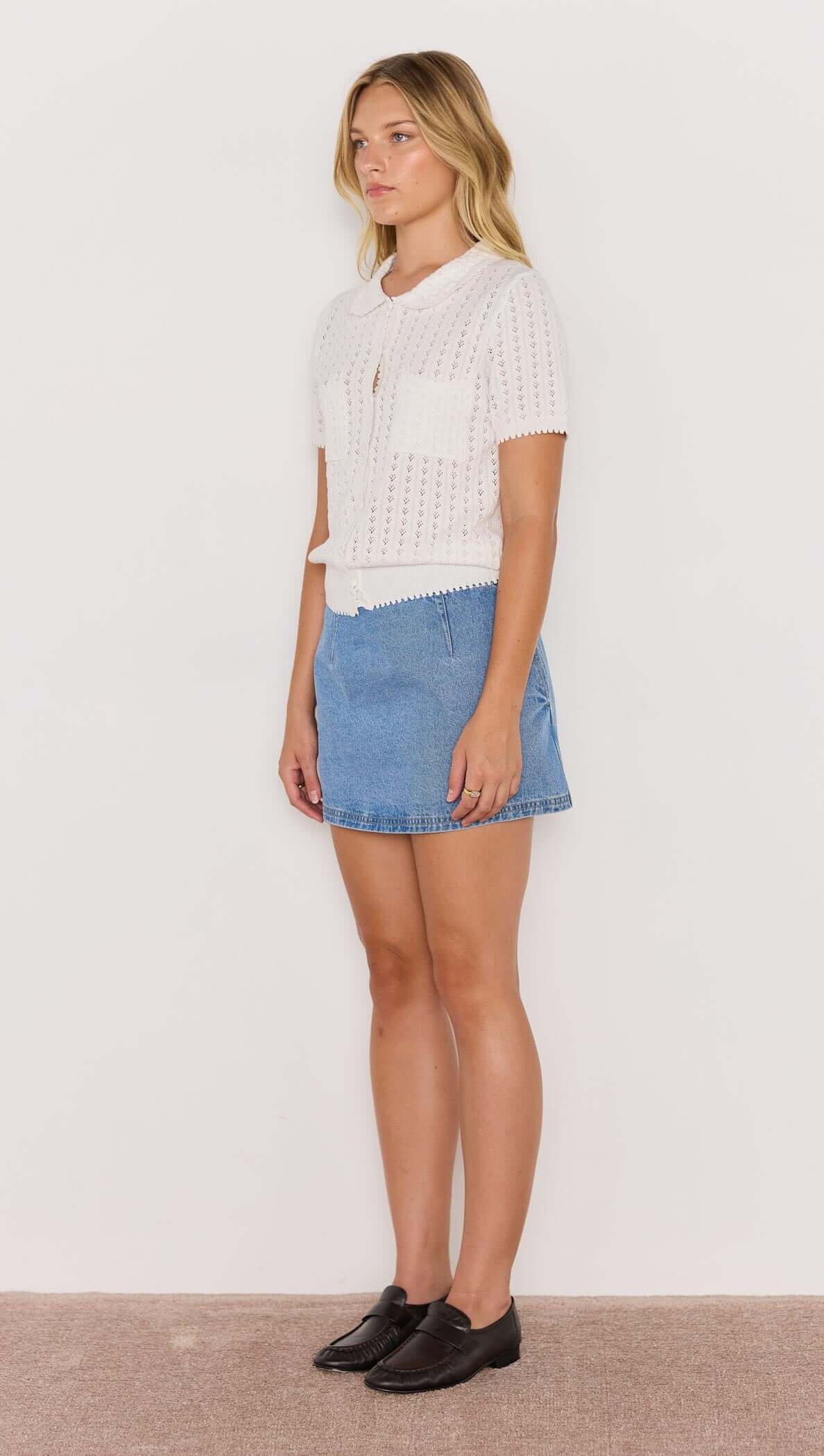 MINK PINK Lila Pointelle Knit Tee White