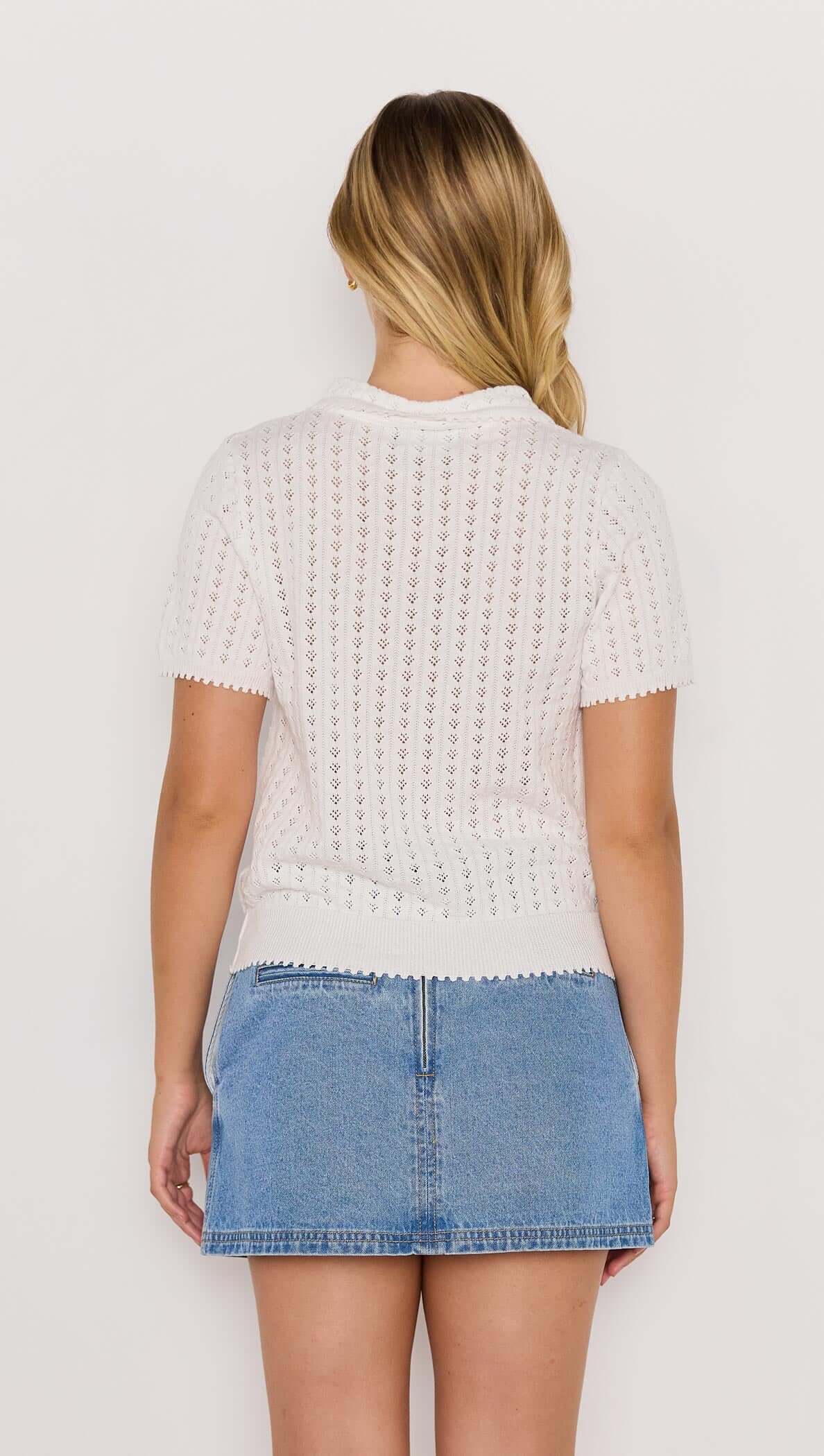 MINK PINK Lila Pointelle Knit Tee White