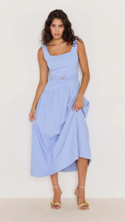MINK PINK Luella Belted Midi Dress Sky Blue