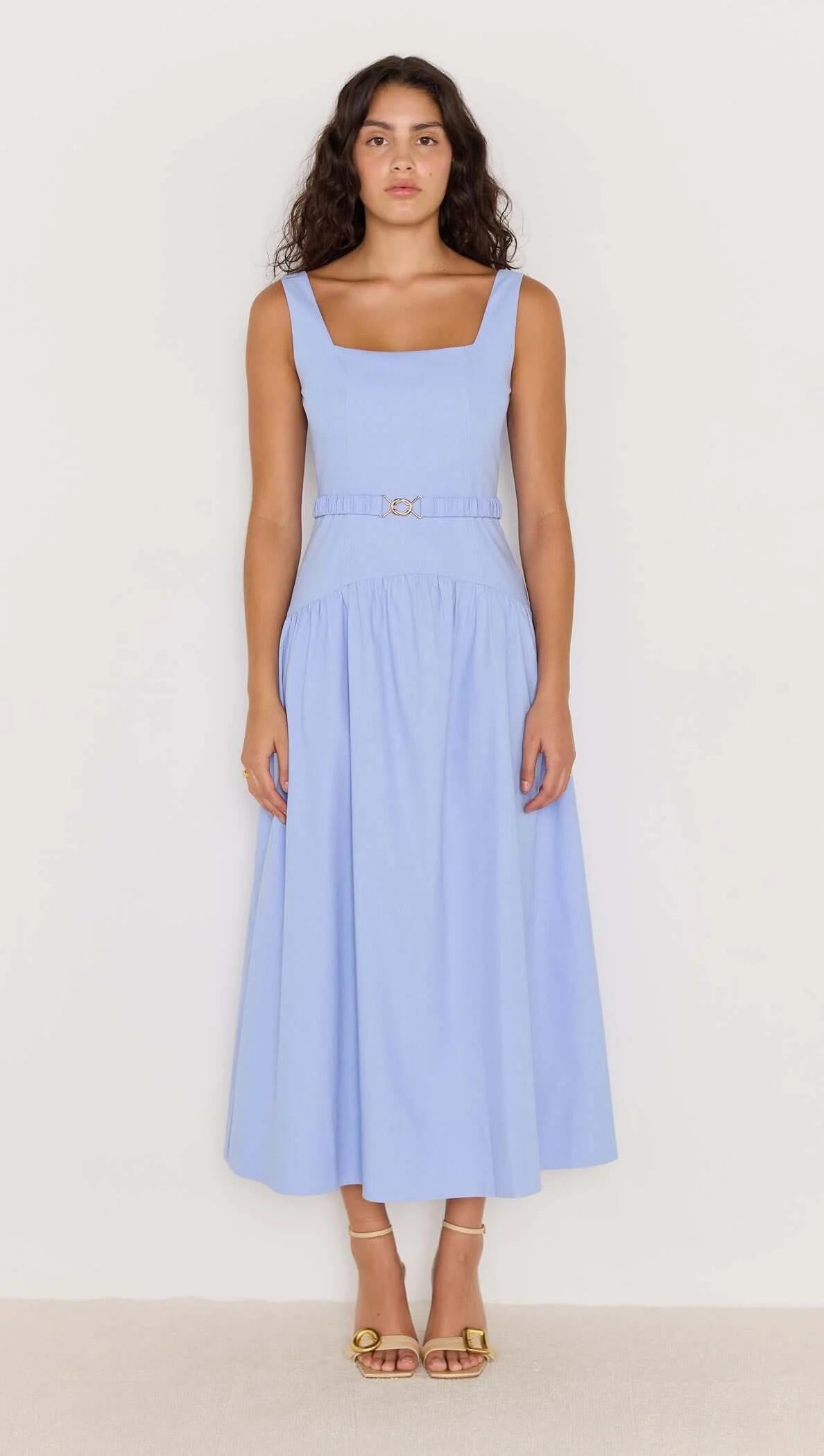 MINK PINK Luella Belted Midi Dress Sky Blue