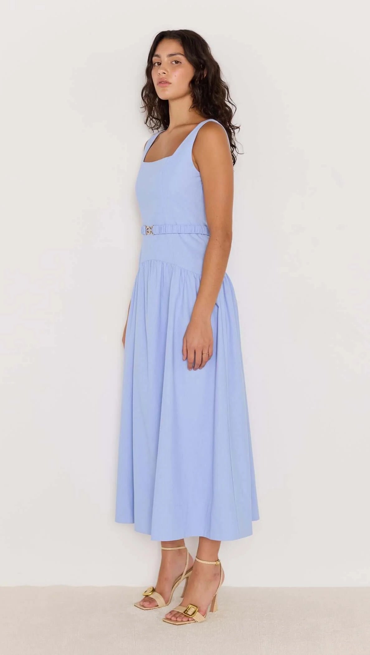 MINK PINK Luella Belted Midi Dress Sky Blue