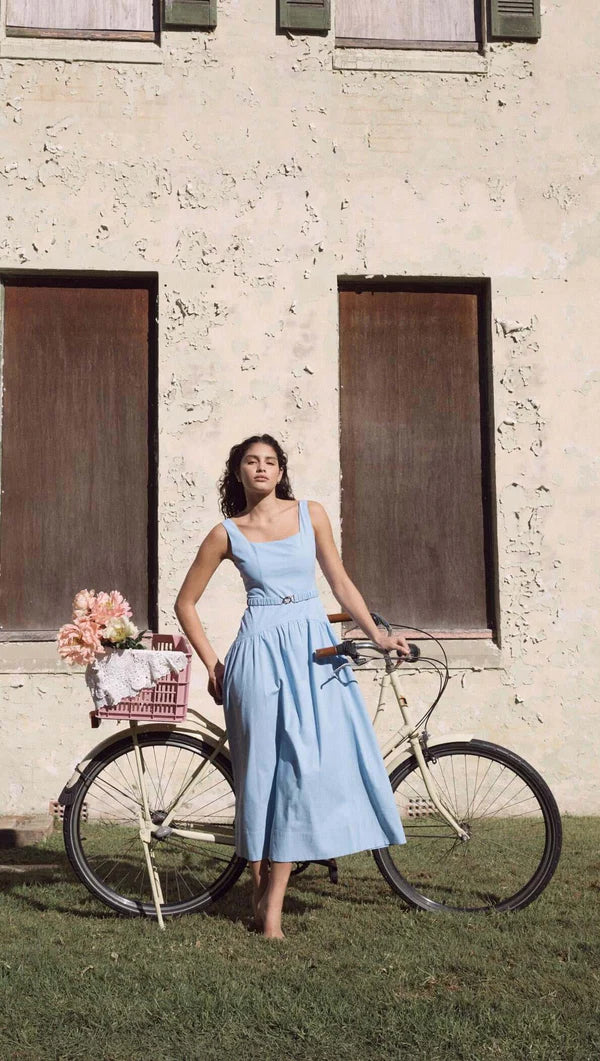 MINK PINK Luella Belted Midi Dress Sky Blue
