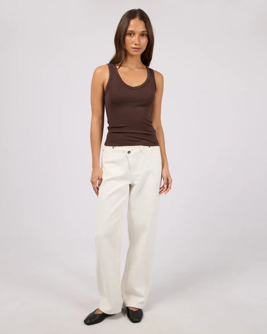 SILENT THEORY Luxe Rib Vee Tank Chocolate