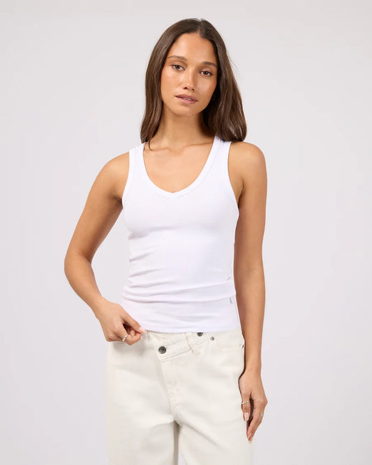 SILENT THEORY Luxe Rib Vee Tank White