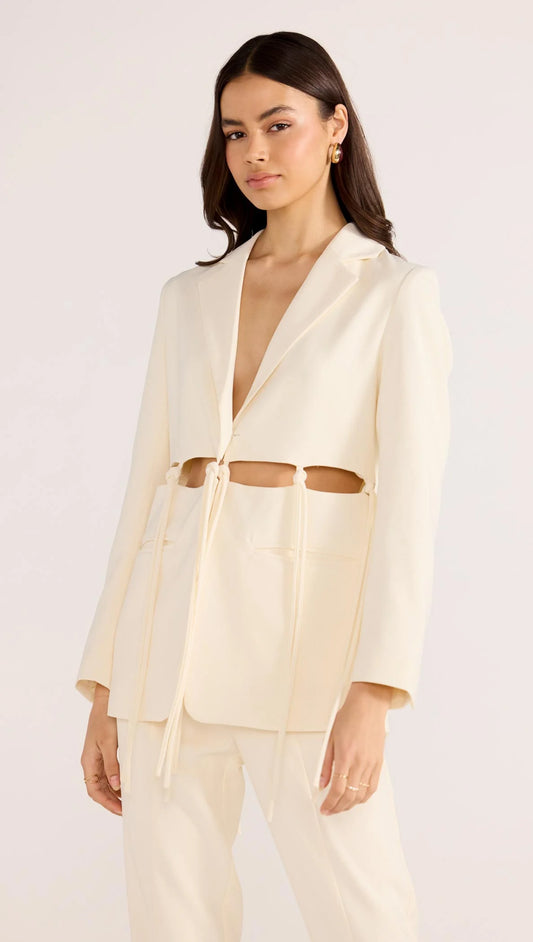 MINK PINK Maeve Tie Blazer Ecru