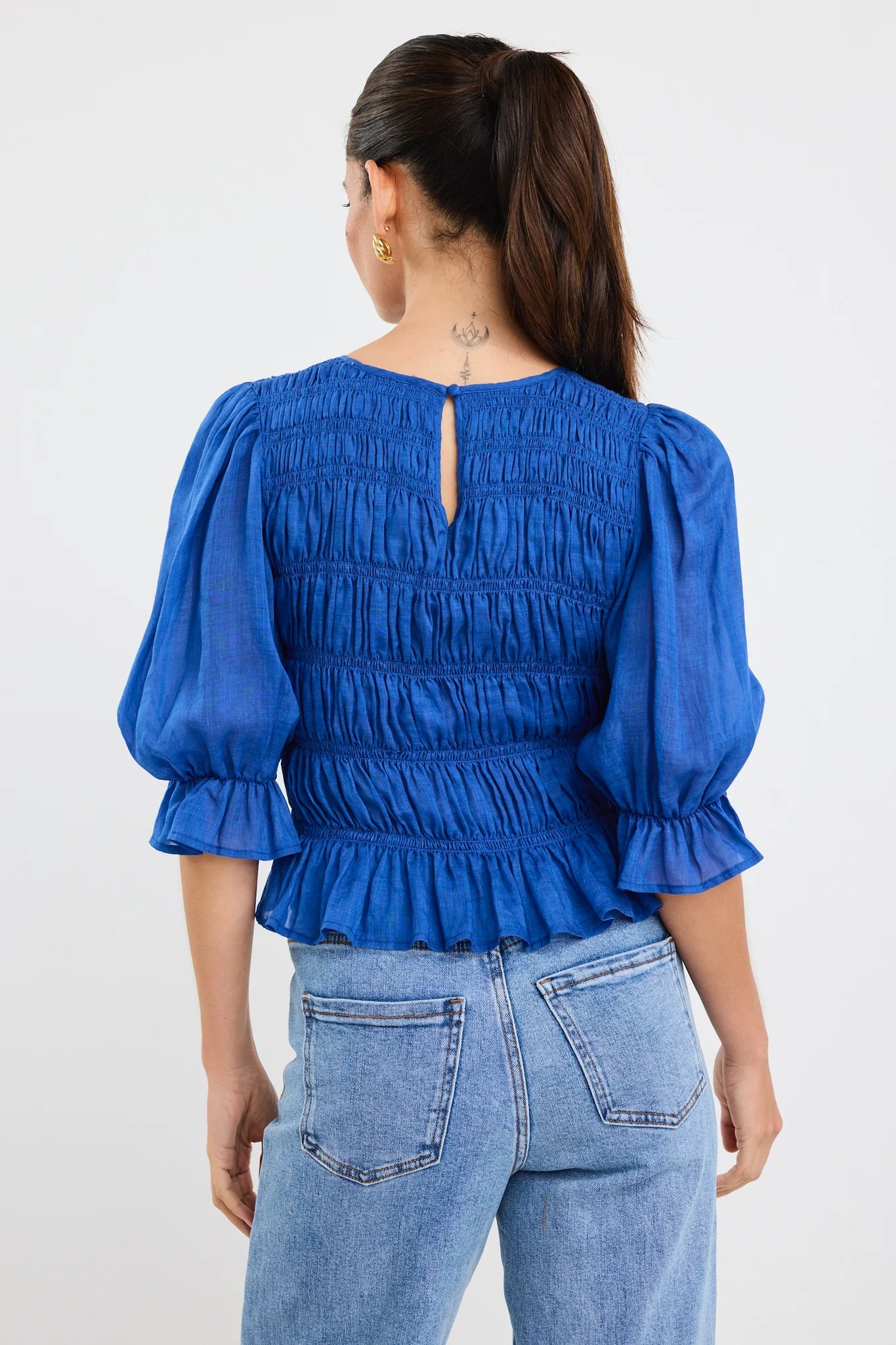 IVY + JACK Melodic Azure Blue Shirred Blue Top