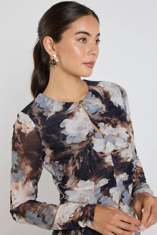 AMONG THE BRAVE Network Top Sepia Floral