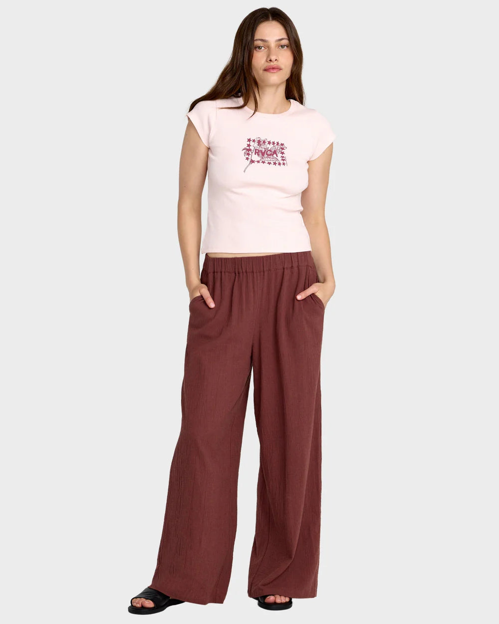 RVCA New Yume Wide Leg Elasticated Pants Terra Brown