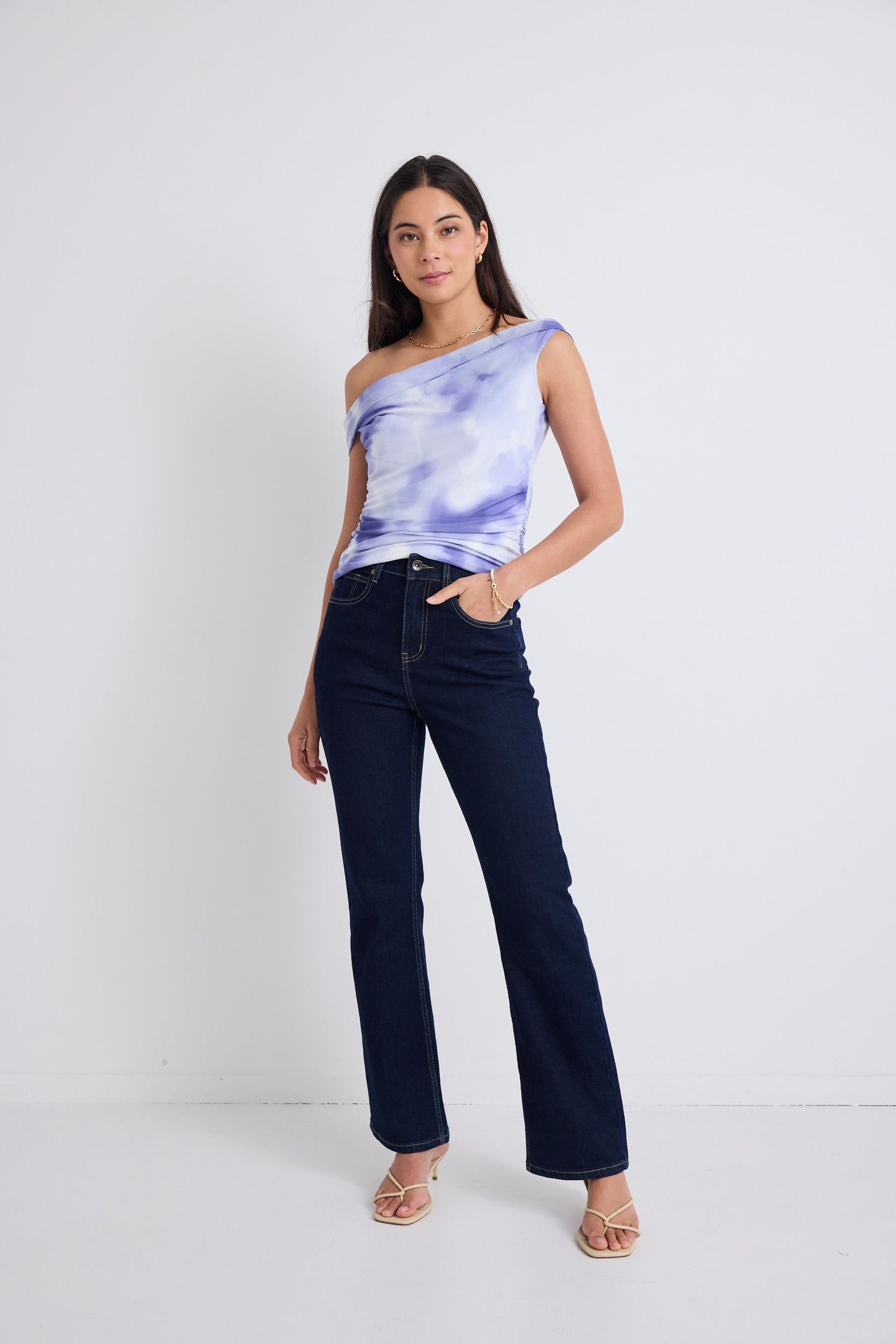 STORIES BE TOLD Nightlife Lilac Smudge Off Shoulder Mesh Top