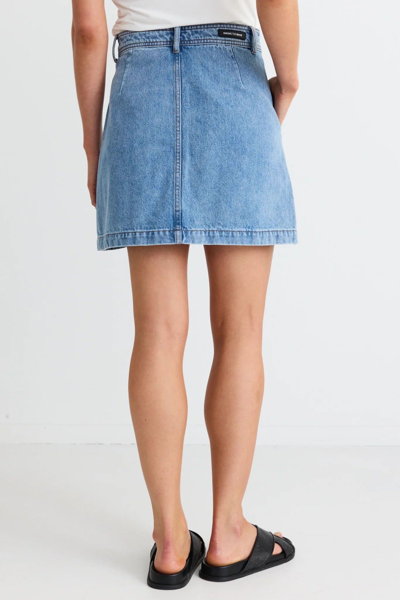 IVY + JACK Orchard Pocket Front Denim Skirt Mid Blue
