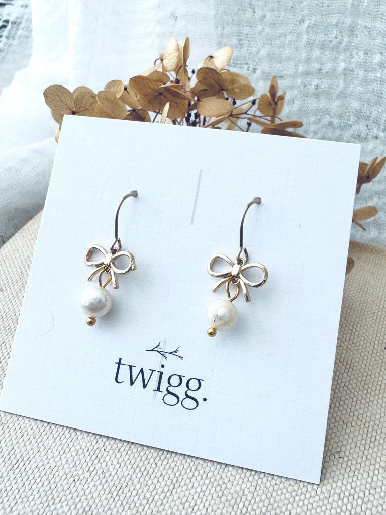 TWIGG JEWELLERY Pearl Bow Earrings