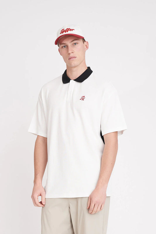 HUFFER GOLF Pique Panel Polo Shirt Chalk/Basalt