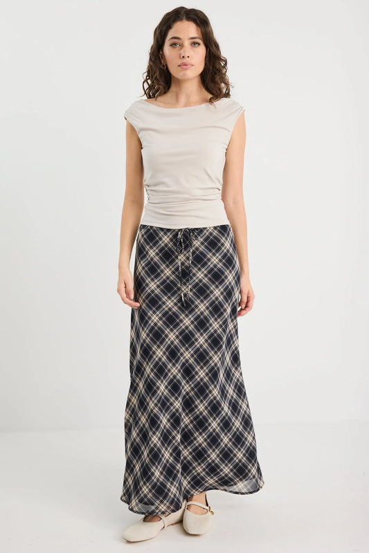 AMONG THE BRAVE Rally Black Check Chiffon Maxi Skirt