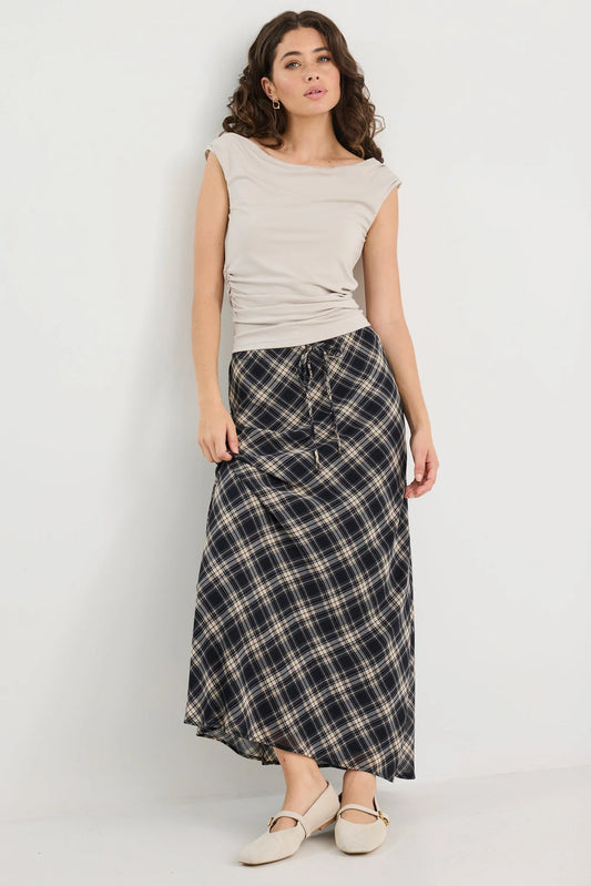 AMONG THE BRAVE Rally Black Check Chiffon Maxi Skirt