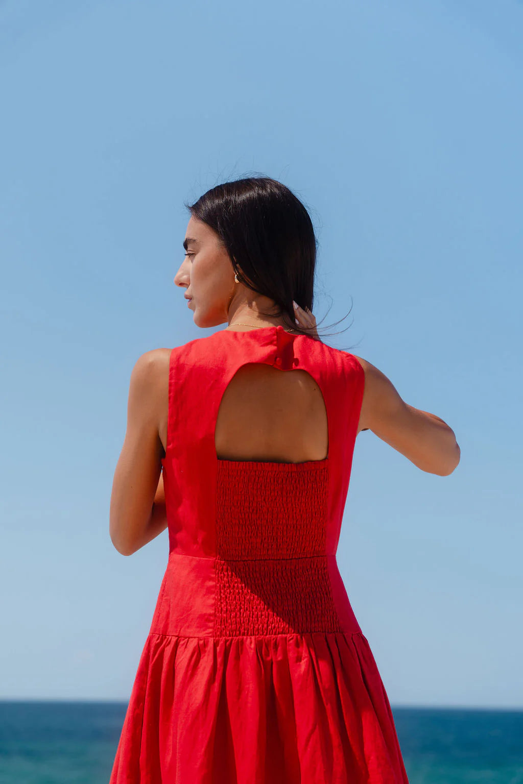 STORIES BE TOLD Results Red Linen Blend Dress